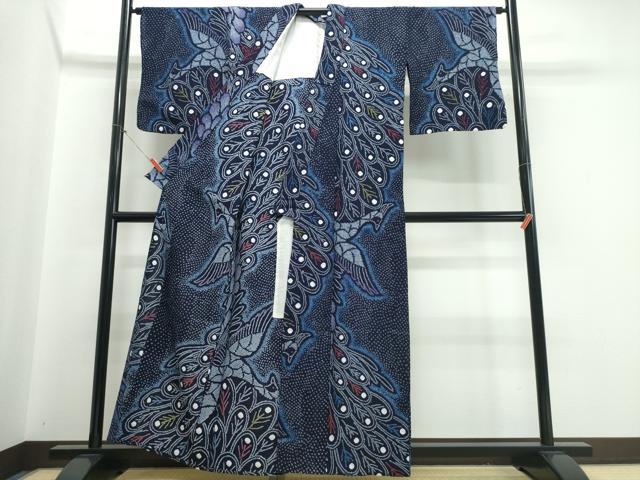 平和屋着物∴夏物　浴衣　有松鳴海絞り　孔雀文　綿　逸品　CABJ0136ng