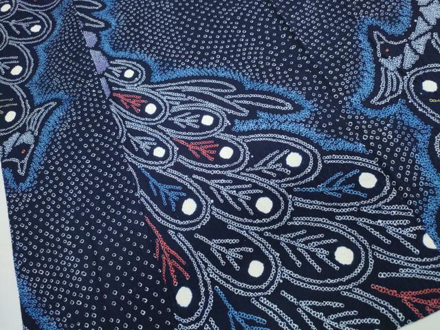 平和屋着物∴夏物　浴衣　有松鳴海絞り　孔雀文　綿　逸品　CABJ0136ng