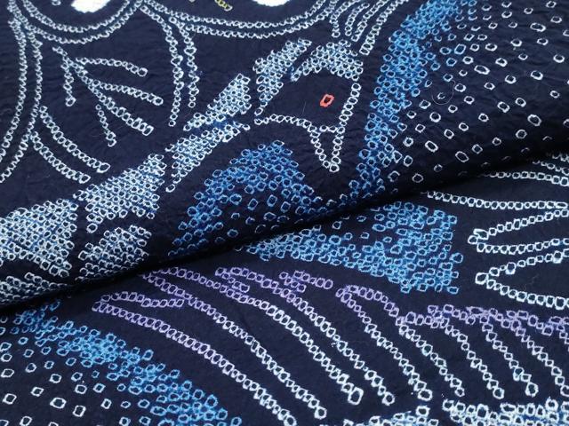 平和屋着物∴夏物　浴衣　有松鳴海絞り　孔雀文　綿　逸品　CABJ0136ng