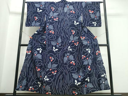 平和屋着物∴夏物　浴衣　有松鳴海絞り　流水舞蝶文　綿　逸品　CABJ0138ng