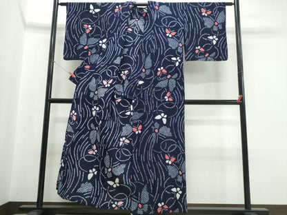 平和屋着物∴夏物　浴衣　有松鳴海絞り　流水舞蝶文　綿　逸品　CABJ0138ng