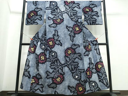 平和屋着物∴夏物　浴衣　有松鳴海絞り　草花文　綿　逸品　CABJ0139ng