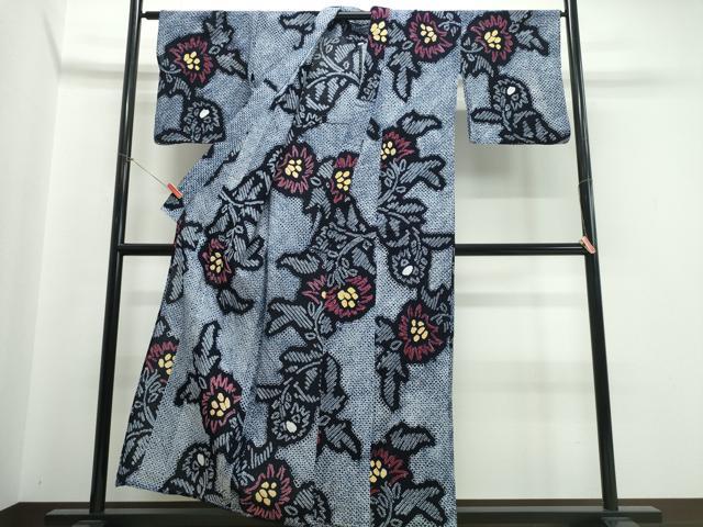 平和屋着物∴夏物　浴衣　有松鳴海絞り　草花文　綿　逸品　CABJ0139ng