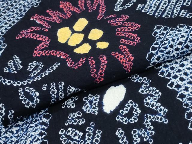 平和屋着物∴夏物　浴衣　有松鳴海絞り　草花文　綿　逸品　CABJ0139ng