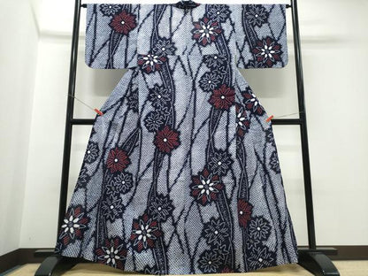 平和屋着物∴夏物　浴衣　有松鳴海絞り　枝菊文　綿　逸品　CABJ0141ng