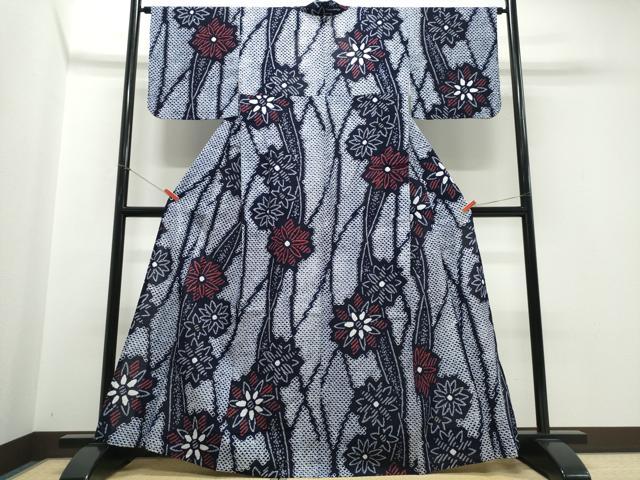 平和屋着物∴夏物　浴衣　有松鳴海絞り　枝菊文　綿　逸品　CABJ0141ng