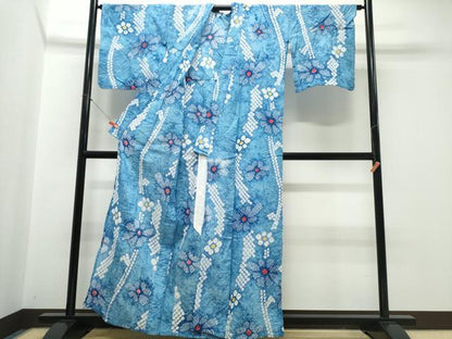 平和屋着物∴夏物　浴衣　有松鳴海絞り　流水花文　綿　逸品　CABJ0142ng