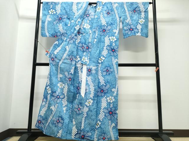 平和屋着物∴夏物　浴衣　有松鳴海絞り　流水花文　綿　逸品　CABJ0142ng