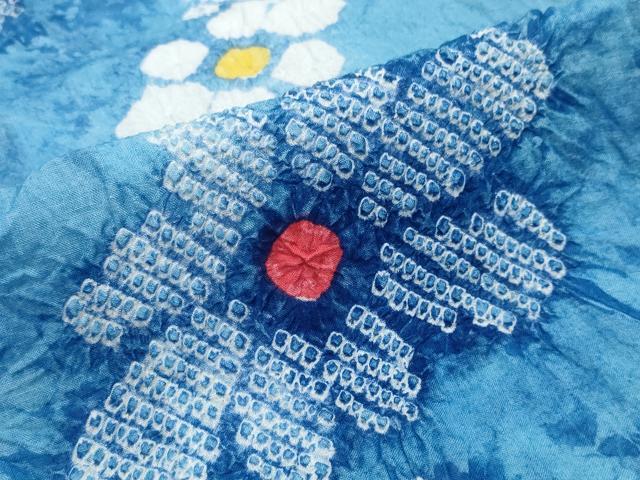 平和屋着物∴夏物　浴衣　有松鳴海絞り　流水花文　綿　逸品　CABJ0142ng