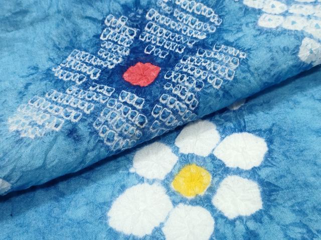 平和屋着物∴夏物　浴衣　有松鳴海絞り　流水花文　綿　逸品　CABJ0142ng
