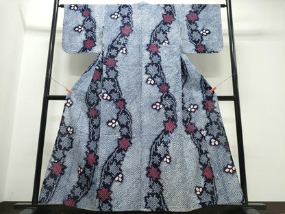 平和屋着物∴夏物　浴衣　有松鳴海絞り　枝葉文　綿　逸品　CABJ0143ng