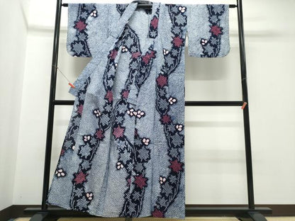 平和屋着物∴夏物　浴衣　有松鳴海絞り　枝葉文　綿　逸品　CABJ0143ng