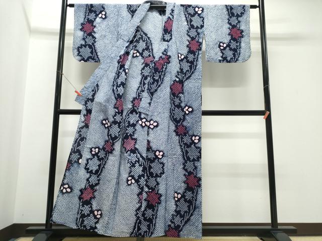 平和屋着物∴夏物　浴衣　有松鳴海絞り　枝葉文　綿　逸品　CABJ0143ng