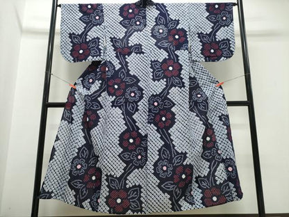 平和屋着物∴夏物　浴衣　有松鳴海絞り　枝花文　綿　逸品　CABJ0145ng