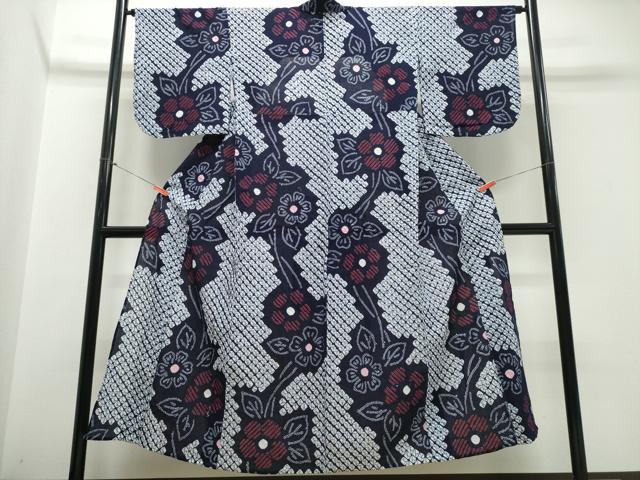 平和屋着物∴夏物　浴衣　有松鳴海絞り　枝花文　綿　逸品　CABJ0145ng