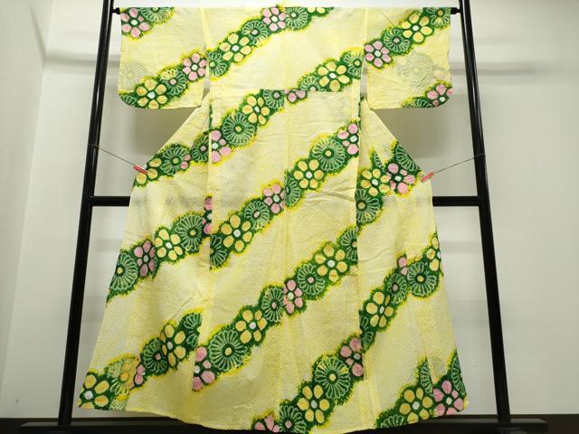 平和屋着物∴夏物　浴衣　有松鳴海絞り　斜線舞花文　綿　逸品　CABJ0148ng