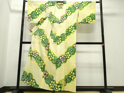 平和屋着物∴夏物　浴衣　有松鳴海絞り　斜線舞花文　綿　逸品　CABJ0148ng