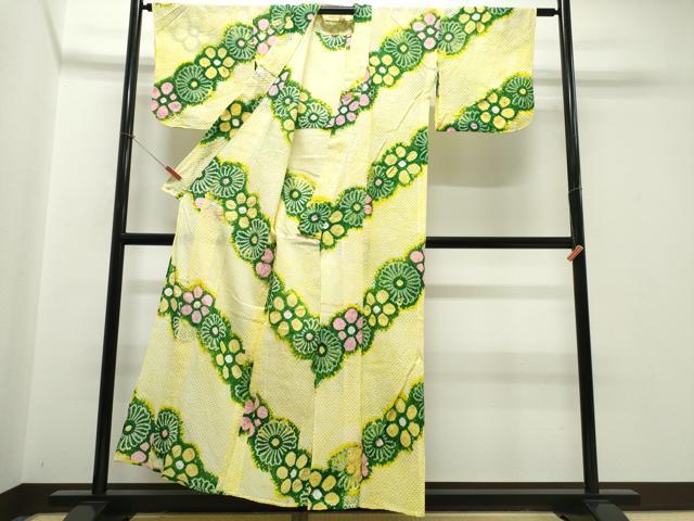 平和屋着物∴夏物　浴衣　有松鳴海絞り　斜線舞花文　綿　逸品　CABJ0148ng