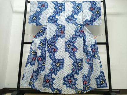 平和屋着物∴夏物　浴衣　有松鳴海絞り　草花文　綿　逸品　CABJ0149ng