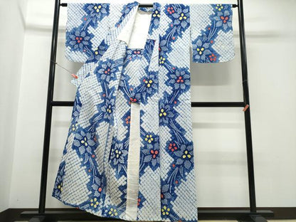 平和屋着物∴夏物　浴衣　有松鳴海絞り　草花文　綿　逸品　CABJ0149ng