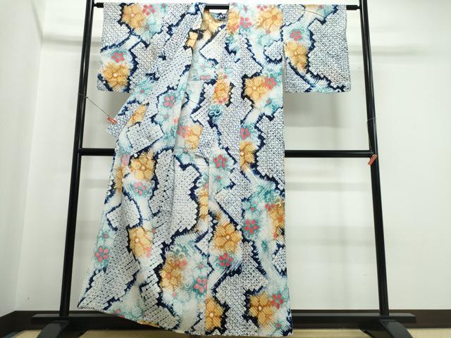 平和屋着物∴夏物　浴衣　有松鳴海絞り　霞舞花文　綿　逸品　CABJ0150ng