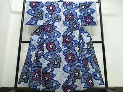 平和屋着物∴夏物　浴衣　有松鳴海絞り　流水花文　綿　逸品　CABJ0152ng