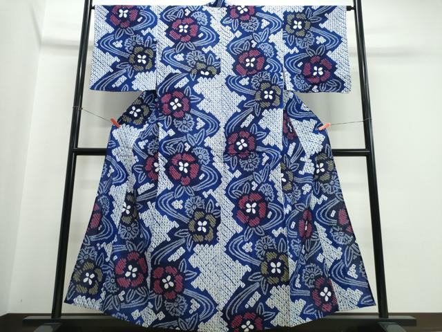 平和屋着物∴夏物　浴衣　有松鳴海絞り　流水花文　綿　逸品　CABJ0152ng