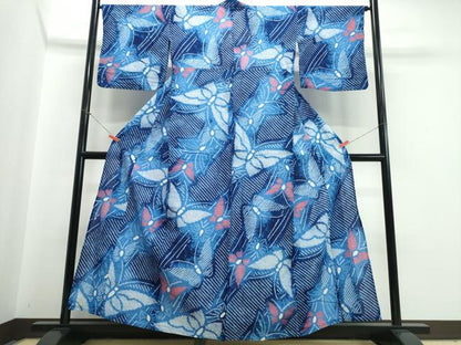 平和屋着物∴夏物　浴衣　有松鳴海絞り　舞蝶文　綿　逸品　CABJ0153ng