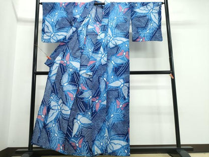 平和屋着物∴夏物　浴衣　有松鳴海絞り　舞蝶文　綿　逸品　CABJ0153ng