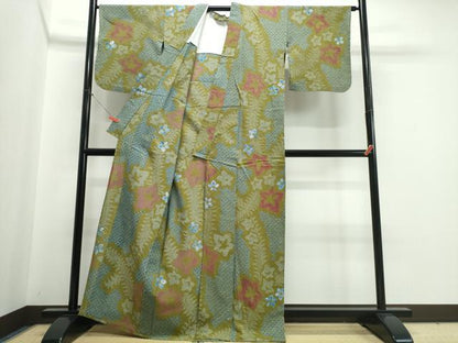 平和屋着物∴夏物　浴衣　有松鳴海絞り　草花文　綿　逸品　CABJ0155ng