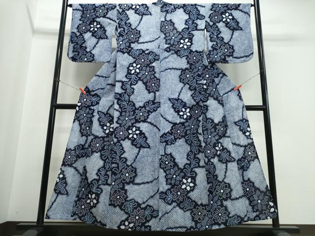 平和屋着物∴夏物　浴衣　有松鳴海絞り　枝花文　綿　逸品　CABJ0156ng