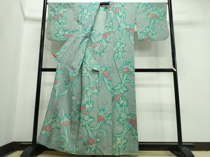 平和屋着物∴夏物　浴衣　有松鳴海絞り　杜若　綿　逸品　CABJ0157ng