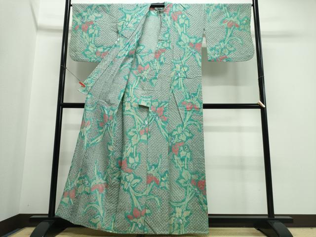 平和屋着物∴夏物　浴衣　有松鳴海絞り　杜若　綿　逸品　CABJ0157ng