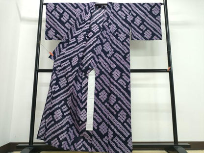 平和屋着物∴夏物　浴衣　有松鳴海絞り　蜘蛛絞り　斜線吉祥文　綿　逸品　CABJ0159ng
