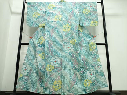 平和屋着物∴夏物　浴衣　有松鳴海絞り　舞葉牡丹文　綿　逸品　CABJ0160ng