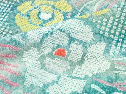 平和屋着物∴夏物　浴衣　有松鳴海絞り　舞葉牡丹文　綿　逸品　CABJ0160ng