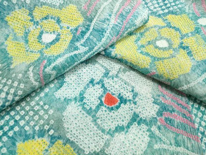 平和屋着物∴夏物　浴衣　有松鳴海絞り　舞葉牡丹文　綿　逸品　CABJ0160ng