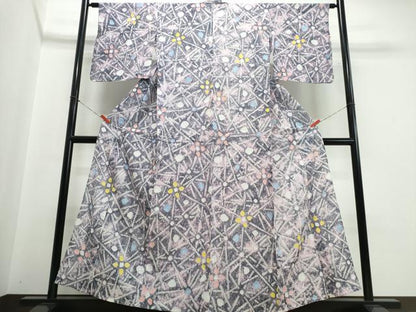 平和屋着物∴夏物　浴衣　有松鳴海絞り　幾何学花文　綿　逸品　CABJ0161ng