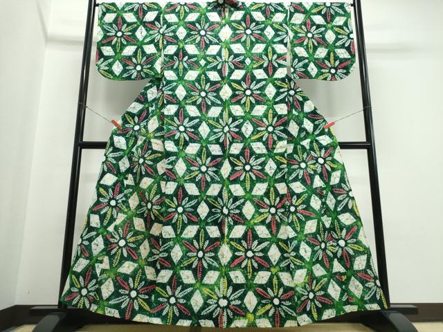 平和屋着物∴夏物　浴衣　有松鳴海絞り　麻の葉文様　綿　逸品　CABJ0162ng