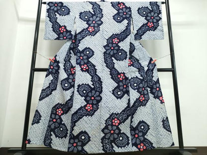 平和屋着物∴夏物　浴衣　有松鳴海絞り　菊文　綿　逸品　CABJ0164ng