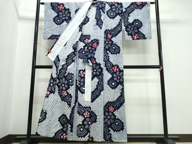 平和屋着物∴夏物　浴衣　有松鳴海絞り　菊文　綿　逸品　CABJ0164ng