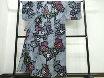 平和屋着物∴夏物　浴衣　有松鳴海絞り　枝花文　綿　逸品　CABJ0165ng
