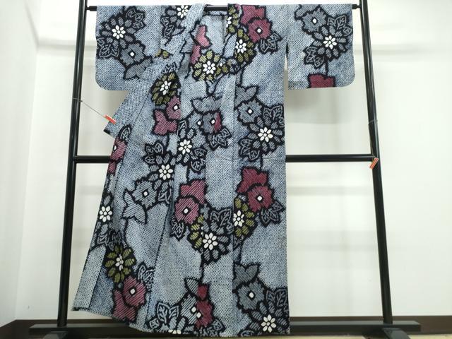 平和屋着物∴夏物　浴衣　有松鳴海絞り　枝花文　綿　逸品　CABJ0165ng