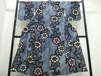 平和屋着物∴夏物　浴衣　有松鳴海絞り　花唐草文　綿　逸品　CABJ0167ng