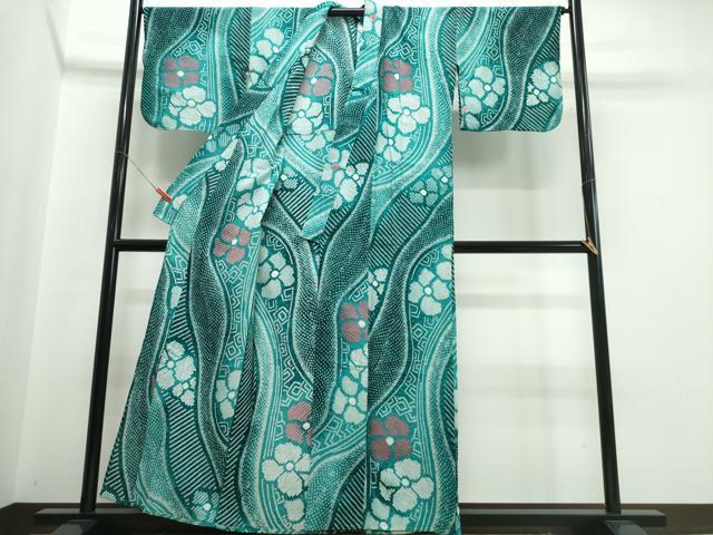 平和屋着物∴夏物　浴衣　有松鳴海絞り　流水吉祥花文　綿　逸品　CABJ0168ng