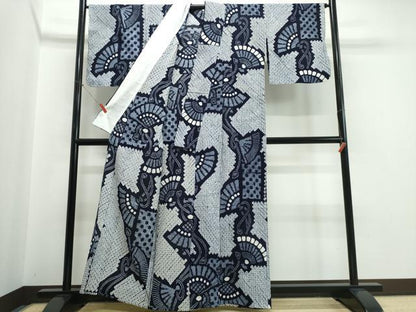 平和屋着物∴夏物　浴衣　有松鳴海絞り　檜扇吉祥文　綿　逸品　CABJ0170ng