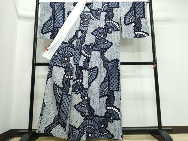 平和屋着物∴夏物　浴衣　有松鳴海絞り　檜扇吉祥文　綿　逸品　CABJ0170ng
