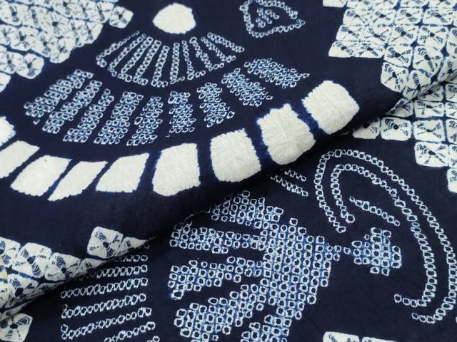 平和屋着物∴夏物　浴衣　有松鳴海絞り　檜扇吉祥文　綿　逸品　CABJ0170ng