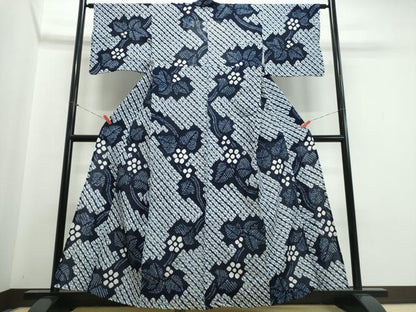 平和屋着物∴夏物　浴衣　有松鳴海絞り　蔦の葉花文　綿　逸品　CABJ0172ng