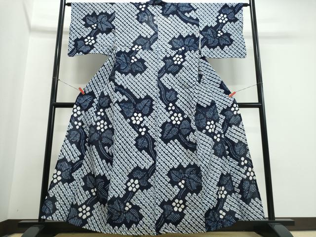 平和屋着物∴夏物　浴衣　有松鳴海絞り　蔦の葉花文　綿　逸品　CABJ0172ng